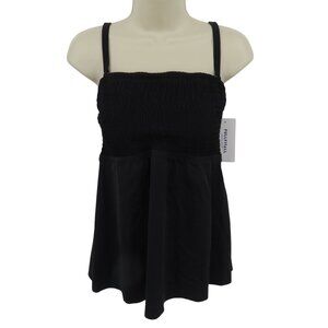 FullFitAll Women 14 TK210536 Black Ruched Tankini Swim Top Built In Bra NEW NWT